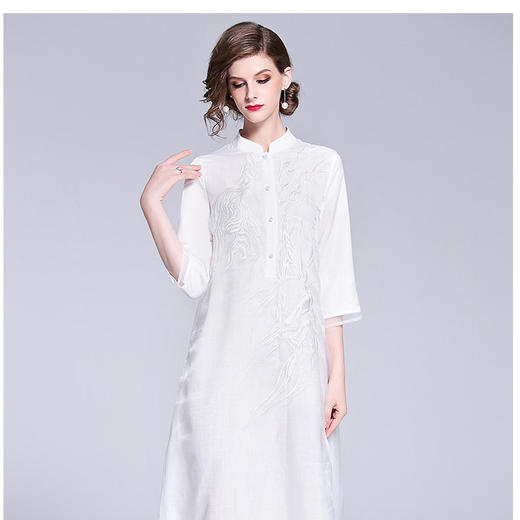 中式复古欧根纱茶服刺绣改良旗袍中长款连衣裙 YFN18156 商品图5