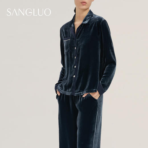 SANGLUO桑蚕丝丝绒睡衣睡裤套装女士慵懒感家居服可外穿 商品图2