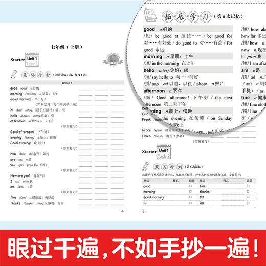 初中英语词汇同步循环速记手抄本（全5册） 商品图2