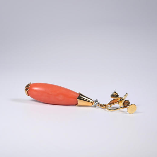 欧洲古董粉珊瑚水滴耳环 商品图2