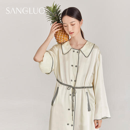 SANGLUO桑罗家居服睡裙系绳双排扣连衣裙长袖翻领两穿女时尚 商品图3