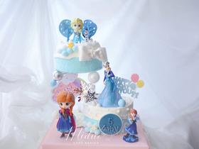 女孩款 冰雪奇缘主题 安娜 艾莎 雪宝 周岁 卡通 悬浮蛋糕