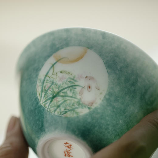 无落景德镇釉下彩手绘萌兔眺月盖碗手工陶瓷泡茶碗茶碗功夫茶满容150cc 商品图1