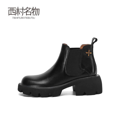 西村名物女英伦风2022秋冬新款真皮厚底增高短靴切尔西靴潮44081 商品图2