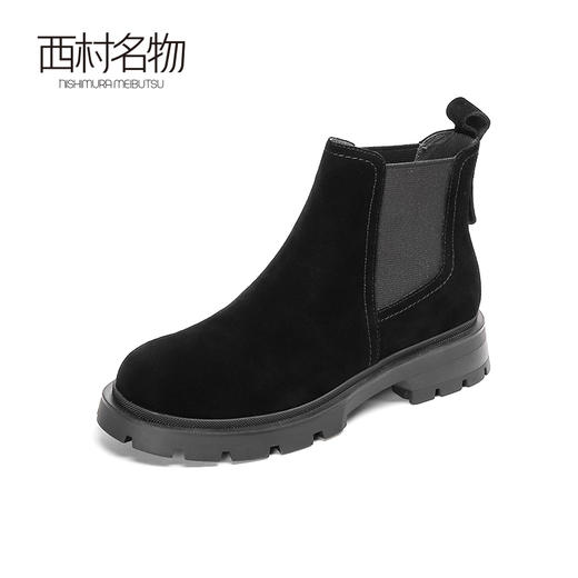 西村名物2022秋冬新款英伦平底厚底牛皮短筒烟囱靴切尔西靴44201 商品图1