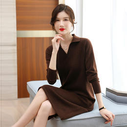 FCY SW8306针织连衣裙翻领小香风修身显瘦A字裙 商品图4