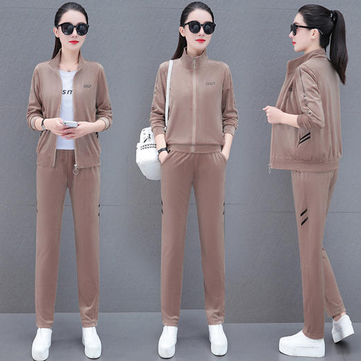 秋季金丝绒套装，新款春秋妈妈时尚跑步宽松立领运动服三件套TR-68861 商品图2