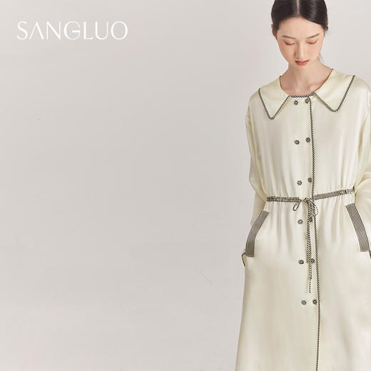 SANGLUO桑罗家居服睡裙系绳双排扣连衣裙长袖翻领两穿女时尚 商品图0