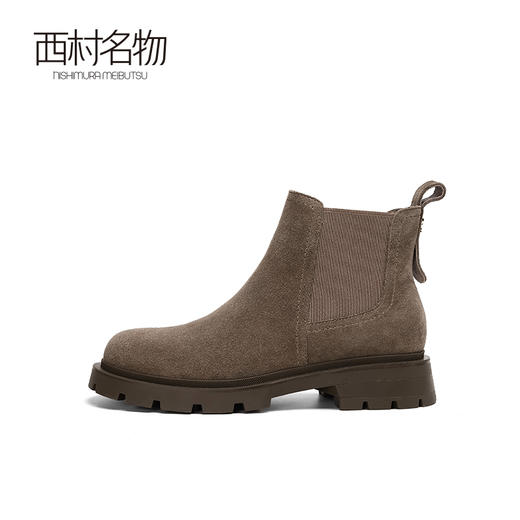 西村名物2022秋冬新款英伦平底厚底牛皮短筒烟囱靴切尔西靴44201 商品图2