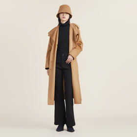 【高端系列】谜底2022秋新款双排扣中长款毛呢大衣女223GD1025