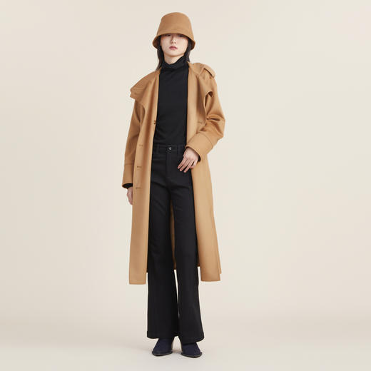 【高端系列】谜底2022秋新款双排扣中长款毛呢大衣女223GD1025 商品图0