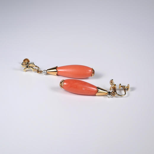 欧洲古董粉珊瑚水滴耳环 商品图3