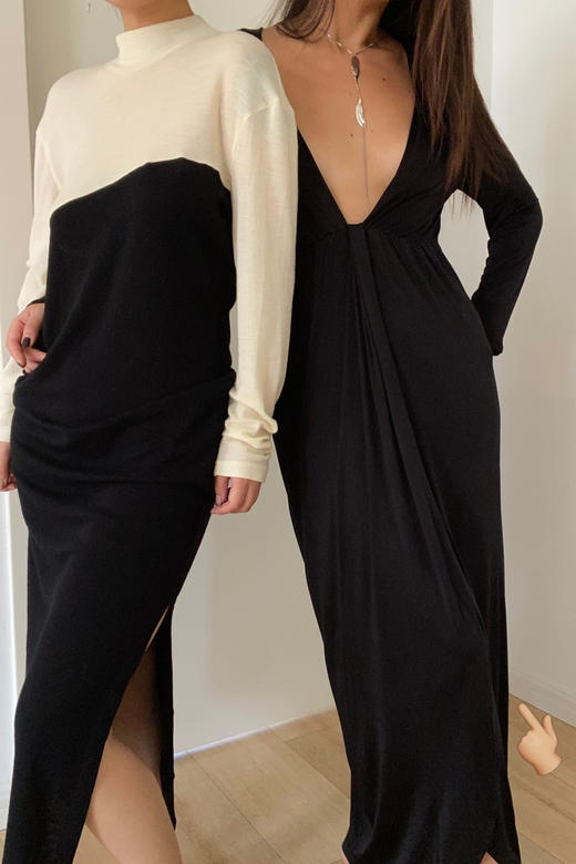 CG｜Hong Kong Dress V领长袖连衣裙［ 黑 / 白 ] 商品图7