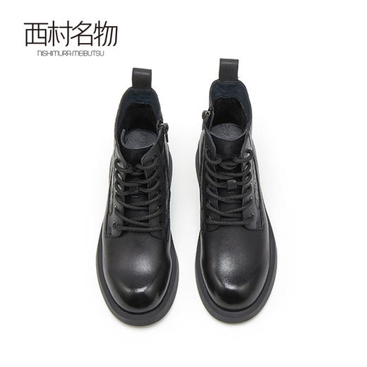 西村名物2022秋冬英伦风绑带马丁靴短靴厚底真皮瘦瘦靴女靴44101 商品图2
