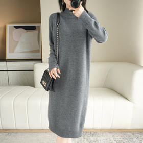 【服饰鞋包】-韩版混纺羊毛裙纯色半高领长款宽松打底衫