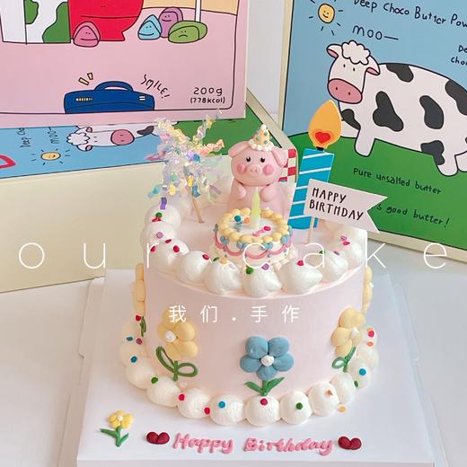 多款式~小猪/小牛/小狗花花复古卡通蛋糕（小动物可换）-低糖处理无添加 商品图0