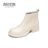 西村名物2022冬季新款奶油鞋英伦风短靴粗跟短靴女踝靴皮靴44681 商品缩略图1