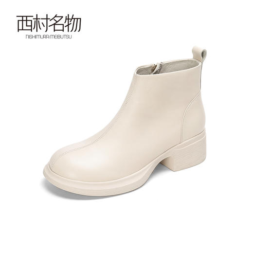 西村名物2022冬季新款奶油鞋英伦风短靴粗跟短靴女踝靴皮靴44681 商品图1