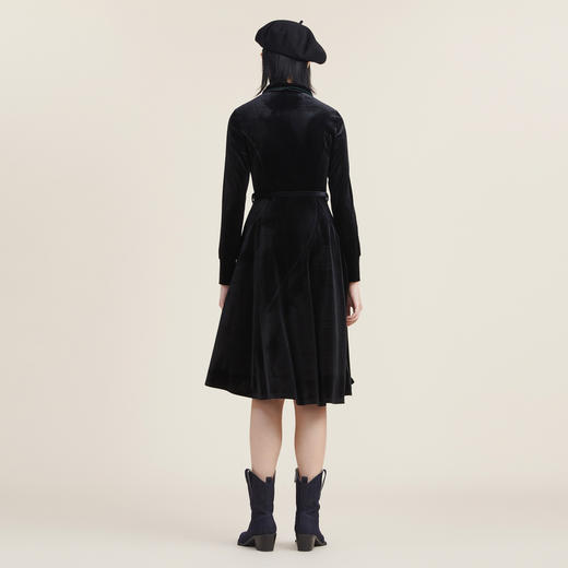 谜底2022秋新款复古通勤丝绒收腰显瘦长款连衣裙长袖女223ML1197 商品图2