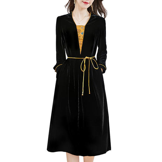 丝绒真丝连衣裙新款中年时尚气质妈妈秋冬长袖裙 SM82299167 商品图4