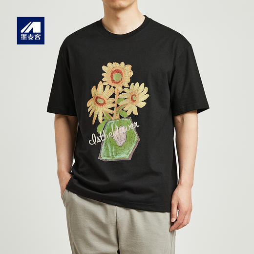 墨麦客男装 甄选棉纤维面料 圆领印花短袖T恤男士休闲体恤打底衫 商品图0