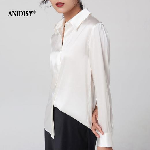 重磅弹力缎翻领长袖单排扣真丝衬衫 商品图3