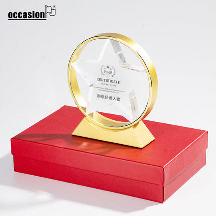 新款金属奖杯定制定做亚克力水晶五角星创意优秀销售金银团体奖牌 商品图4