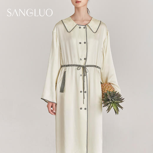 SANGLUO桑罗家居服睡裙系绳双排扣连衣裙长袖翻领两穿女时尚 商品图4