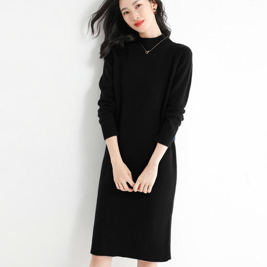 【服饰鞋包】-韩版混纺羊毛裙纯色半高领长款宽松打底衫 商品图4