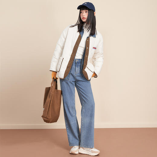 西遇休闲棉服女2022年冬季新款宽松拼接单排扣大口袋短款上衣外套D2021639 商品图1