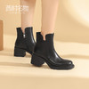 西村名物真皮切尔西靴女2022年新款春秋百搭烟筒粗跟短靴44171 商品缩略图0
