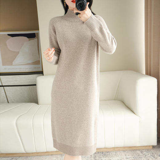 【服饰鞋包】-韩版混纺羊毛裙纯色半高领长款宽松打底衫 商品图3