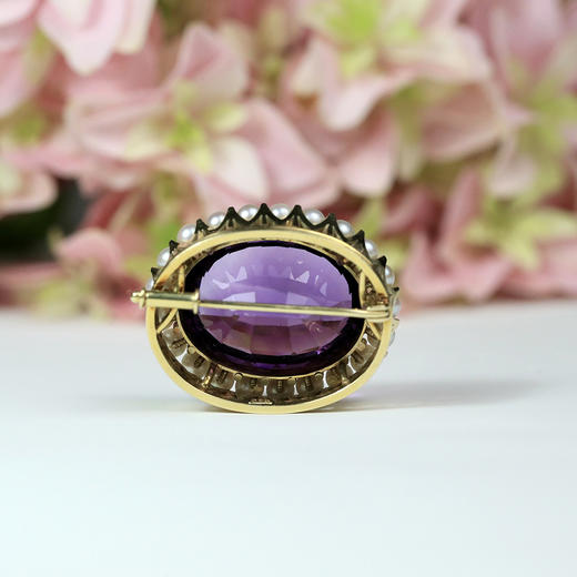 欧洲古董紫水晶珍珠王冠胸针 商品图3