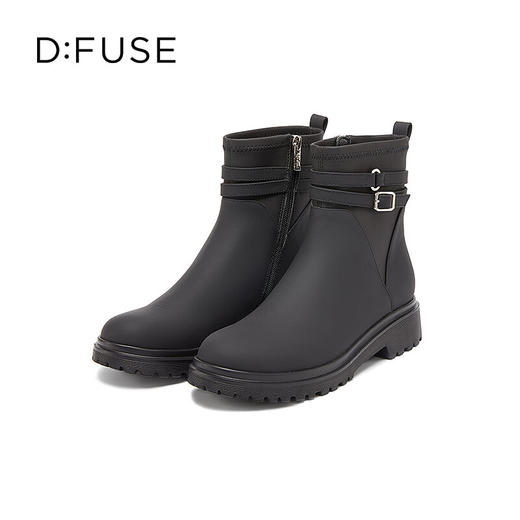 DFuse迪芙斯2022冬季新款牛皮圆头防水机车靴粗跟短靴DF24116141 商品图2
