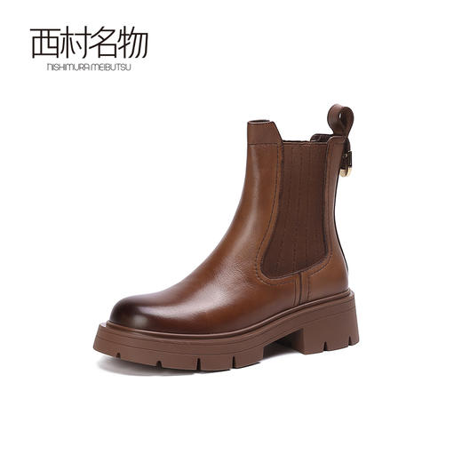 西村名物2022秋冬新款中筒切尔西靴女网红厚底百搭烟筒靴子43891 商品图2
