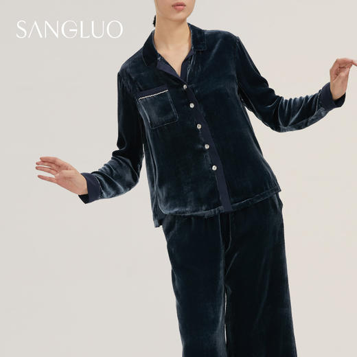 SANGLUO桑蚕丝丝绒睡衣睡裤套装女士慵懒感家居服可外穿 商品图4