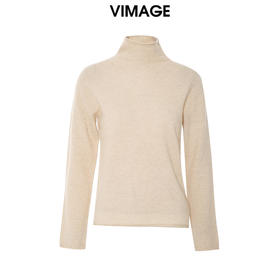 VIMAGE纬漫纪冬季新款100%山羊绒高领套头纯色修身针织衫V1801416