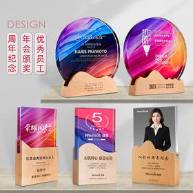 志愿者水晶奖杯定制实木创意荣誉奖牌优秀员工周年庆退休纪念品