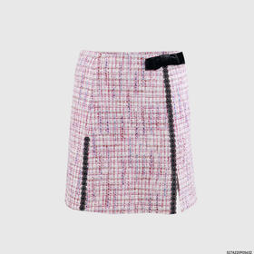 开叉订花边高腰显瘦A字半裙