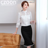 XZ LX8560 夏立领开衫白色翻领气质通勤条纹宽松长袖单排扣纯色女装 商品缩略图1