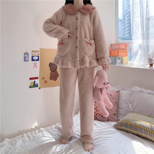 加绒加厚珊瑚绒睡衣女秋冬2023新款冬季可外穿睡裤家居服套装myy02 商品图3