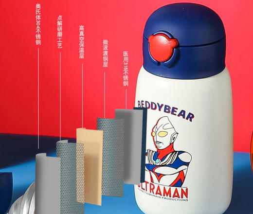 杯具熊联名奥特曼熊抱儿童保温杯吸管水壶小学生宝宝幼儿园水杯 商品图1