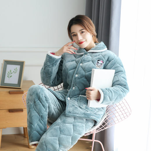 睡衣女冬季三层加厚夹棉睡衣女珊瑚绒法兰绒秋冬天保暖棉袄家居服myy05 商品图2