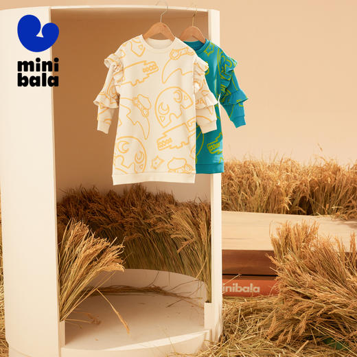 【良渚联名】迷你巴拉女童连衣裙宝宝宽松长款加绒花边卫衣裙 商品图1