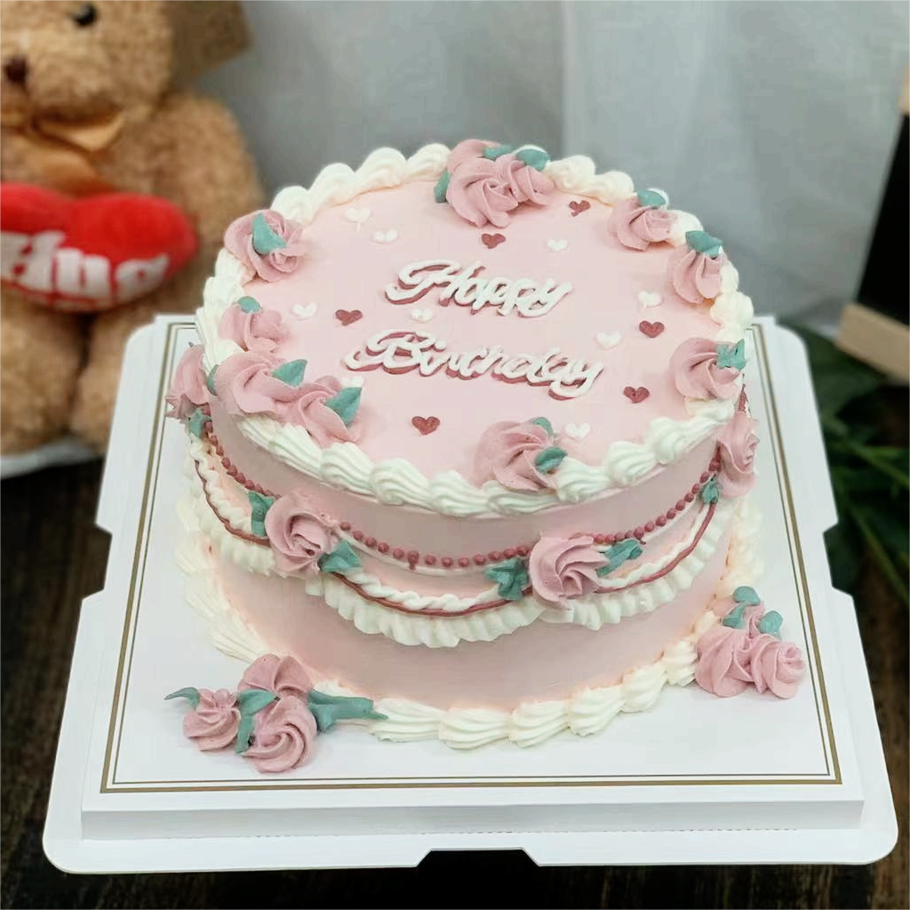 复古手绘蛋糕-奶油小花