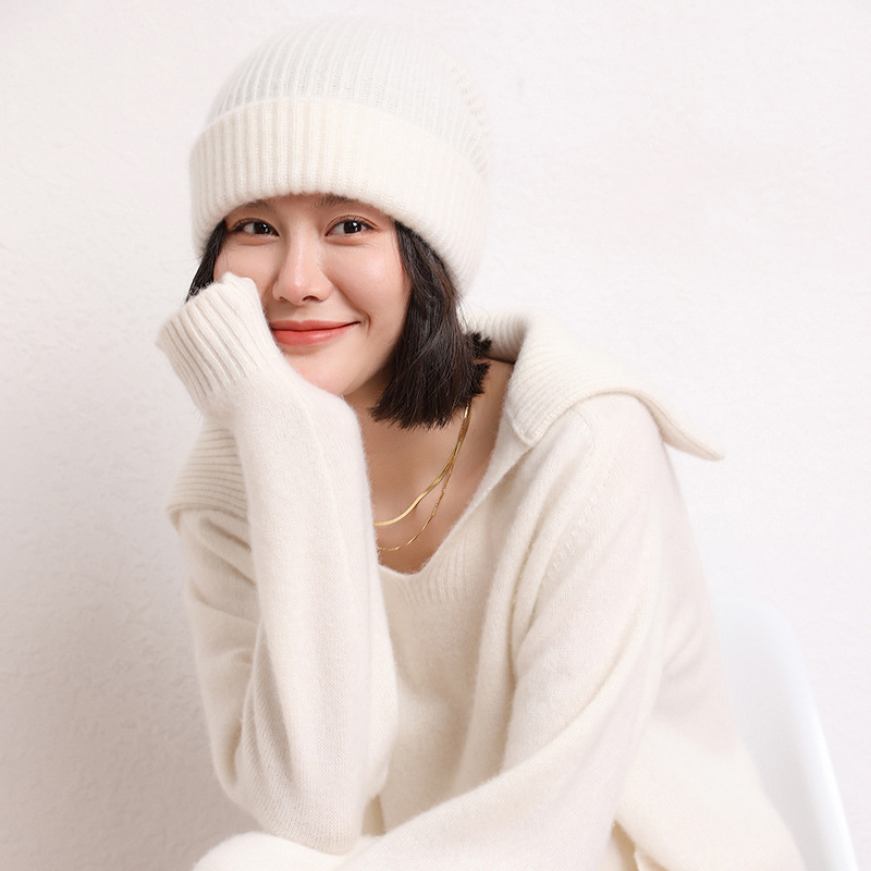 YANECINE 阿拉善纯羊绒翻折保暖帽