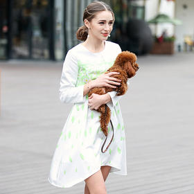 欧芮儿2016秋季女装气质优雅花色中长裙撞色花边时尚印花连衣裙