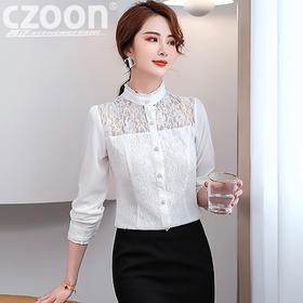 XZ LX8560 夏立领开衫白色翻领气质通勤条纹宽松长袖单排扣纯色女装