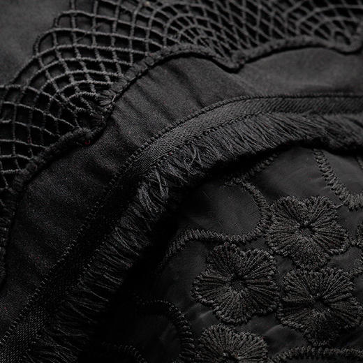 欧芮儿2016女士春夏新款长袖圆领蕾丝拼接欧根纱黑色蕾丝衫上衣潮 商品图2