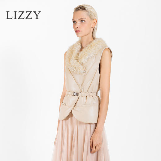 LIZZY 2022秋冬绵羊皮羊羔毛领90白鸭绒羽绒马甲4686 商品图2